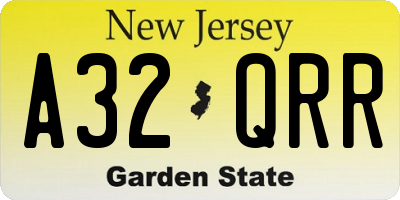 NJ license plate A32QRR
