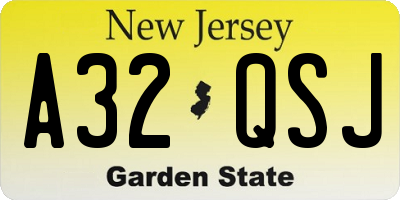 NJ license plate A32QSJ