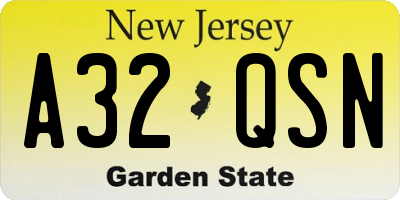 NJ license plate A32QSN
