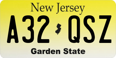 NJ license plate A32QSZ