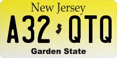 NJ license plate A32QTQ