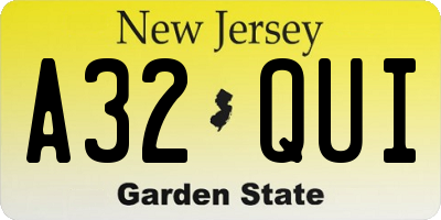 NJ license plate A32QUI