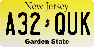 NJ license plate A32QUK