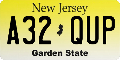 NJ license plate A32QUP