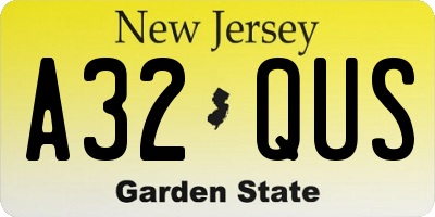 NJ license plate A32QUS