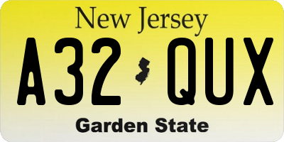 NJ license plate A32QUX