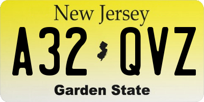NJ license plate A32QVZ