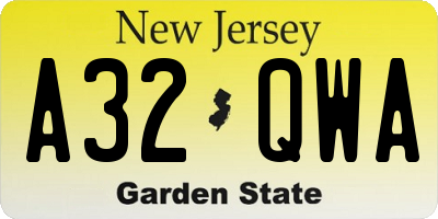 NJ license plate A32QWA