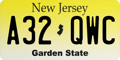 NJ license plate A32QWC