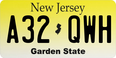 NJ license plate A32QWH