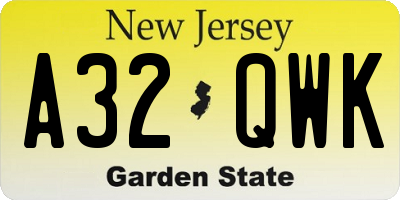 NJ license plate A32QWK