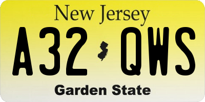 NJ license plate A32QWS