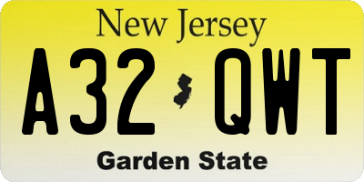 NJ license plate A32QWT