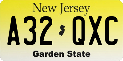 NJ license plate A32QXC