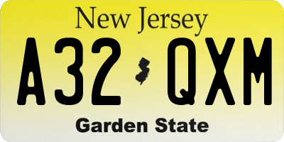 NJ license plate A32QXM