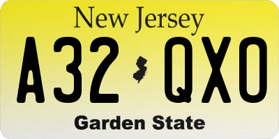 NJ license plate A32QXO