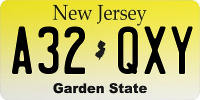 NJ license plate A32QXY