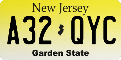 NJ license plate A32QYC