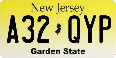 NJ license plate A32QYP