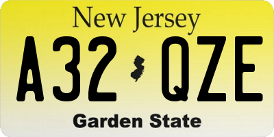 NJ license plate A32QZE