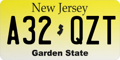 NJ license plate A32QZT