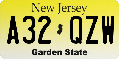 NJ license plate A32QZW