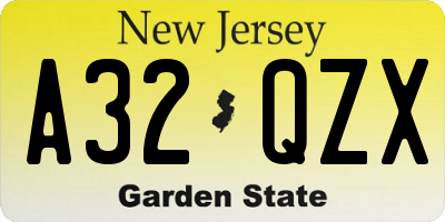 NJ license plate A32QZX