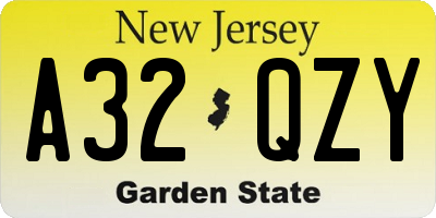 NJ license plate A32QZY