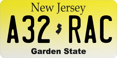 NJ license plate A32RAC