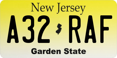 NJ license plate A32RAF
