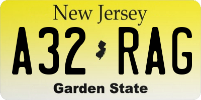 NJ license plate A32RAG