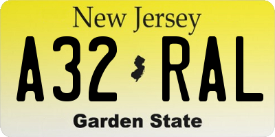 NJ license plate A32RAL