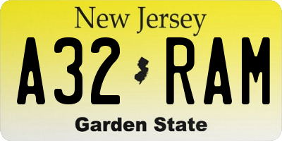 NJ license plate A32RAM