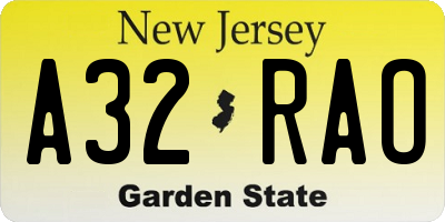 NJ license plate A32RAO