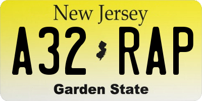 NJ license plate A32RAP
