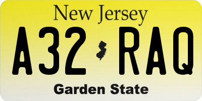 NJ license plate A32RAQ