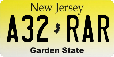 NJ license plate A32RAR
