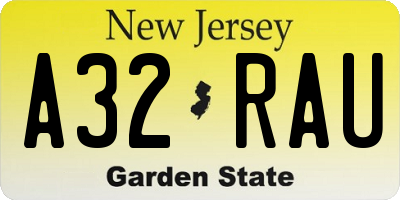 NJ license plate A32RAU