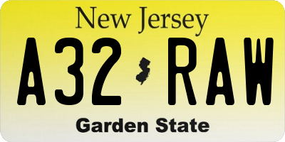 NJ license plate A32RAW