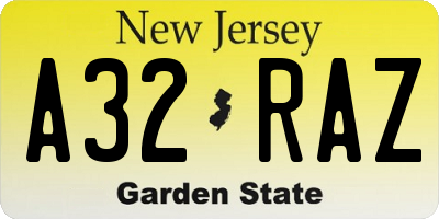NJ license plate A32RAZ