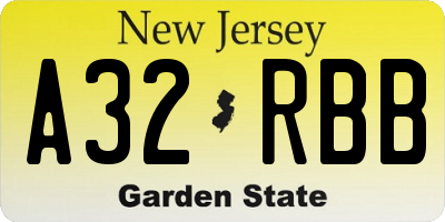NJ license plate A32RBB