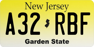 NJ license plate A32RBF