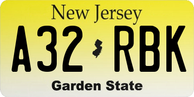 NJ license plate A32RBK
