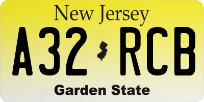 NJ license plate A32RCB
