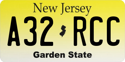 NJ license plate A32RCC