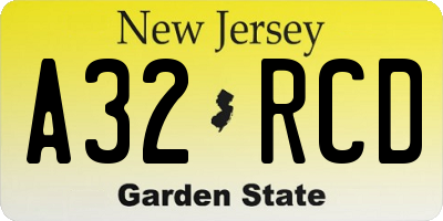 NJ license plate A32RCD