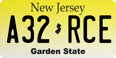 NJ license plate A32RCE