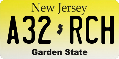 NJ license plate A32RCH
