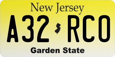 NJ license plate A32RCO