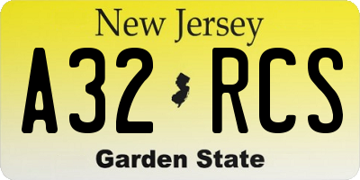 NJ license plate A32RCS
